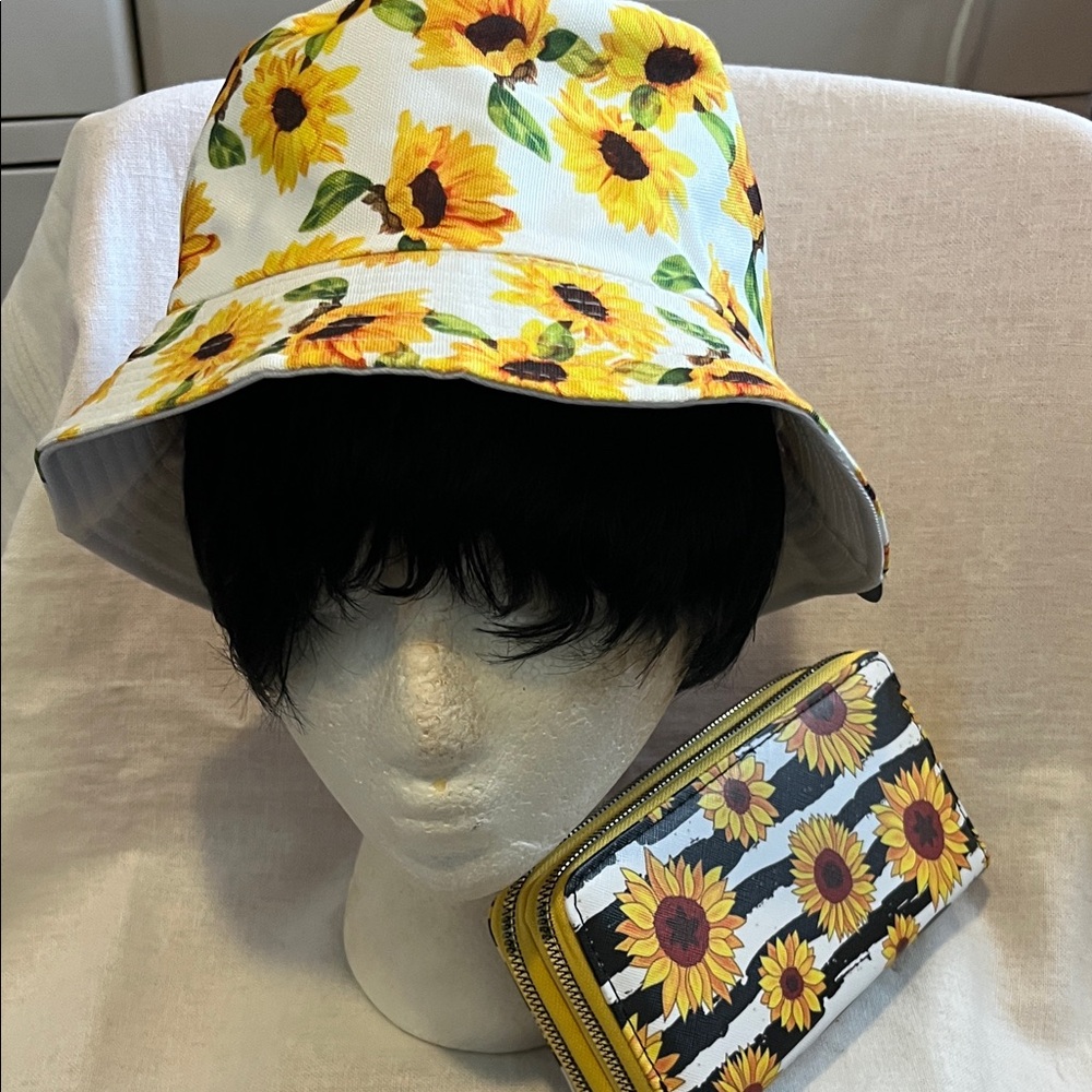 Sunflower Print Bucket Hat and Wallet Bundle